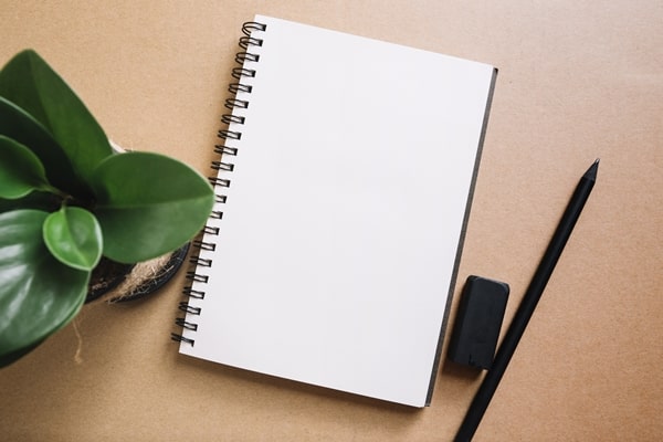 diary on table with a black pen